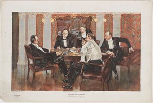 A Showdown-In the 400. Blue-Bloods Playing for Blue Chips、plate 6 from the poker series、pub。真実会社、ニューヨーク、1895 作： Albert Beck Wenzell